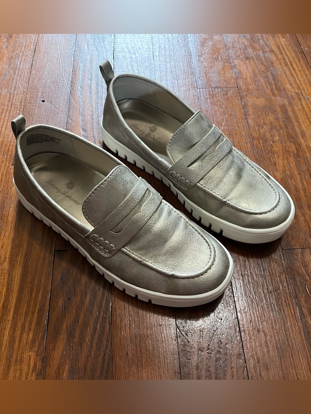 Tommy Bahama Metallic Taupe Penny Loafers with White Sole